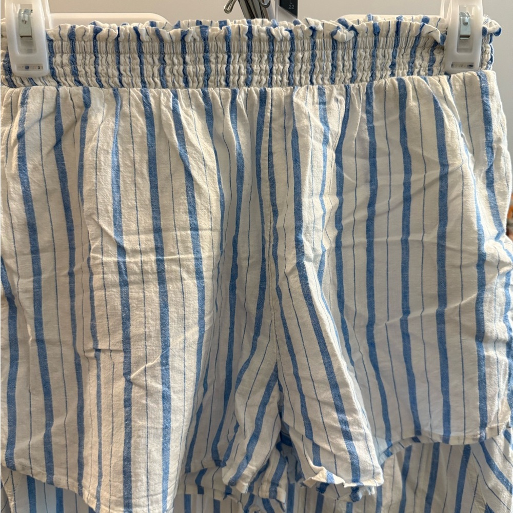 Aerie High Waist Blue and White Striped Shorts